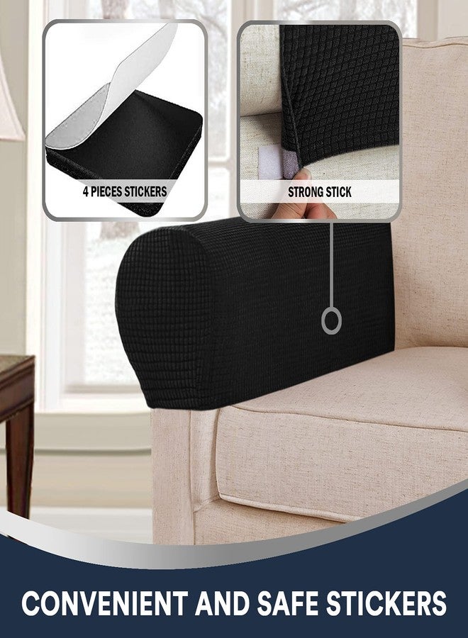 L.VICTEX Stretch Sofa Arm Covers Spandex Jacquard Anti-Slip Couch Armrest Protector for Sofa Couch Chair Recliner, Set of 2, Black - Image 4